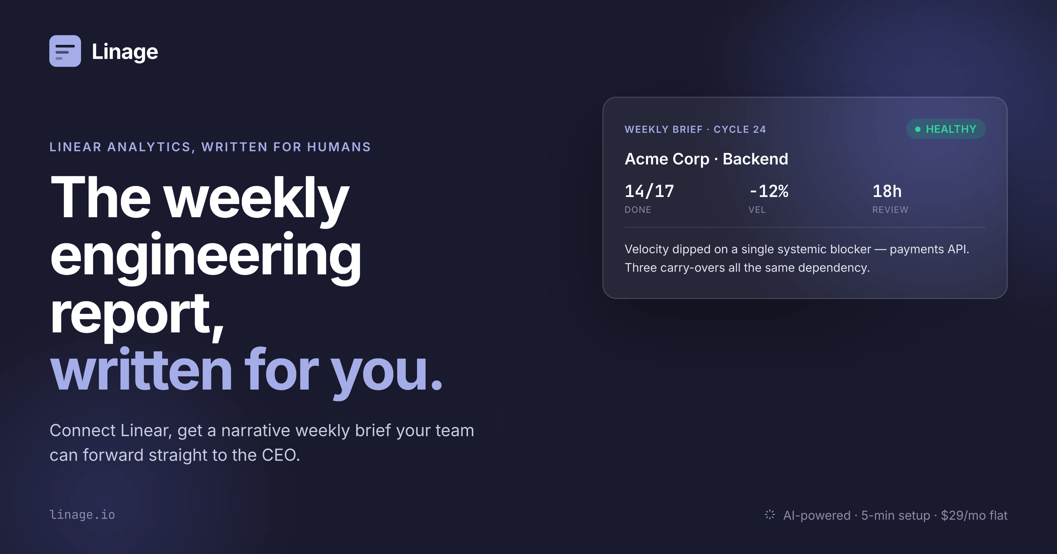 Linage — AI-Powered Linear Analytics for Engineering Managers